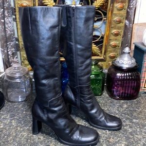 Liz & co 18” high Square toe Leather dress boots chunky heel size 10